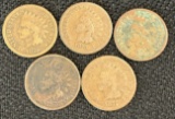 (5) Early Indian Head Cents -- 1875 & 1879