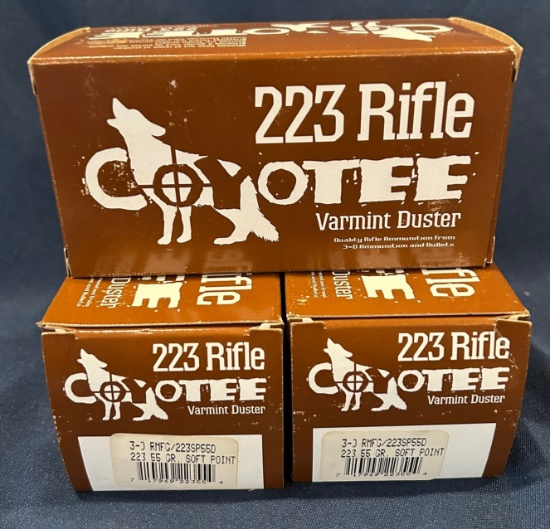 (3) Boxes of Coyote Varmint Duster .223 - 55 Gr. SP