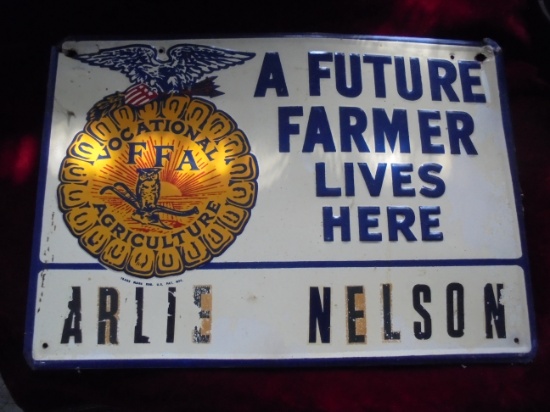 OLD METAL SIGN "FUTURE FARMER LIVES HERE"--FFA
