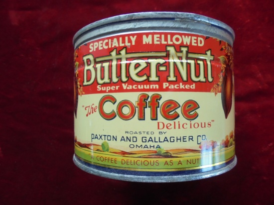 OLD BUTTERNUT COFFEE ONE POUND ADVERTISING TIN WITH CORRECT LID