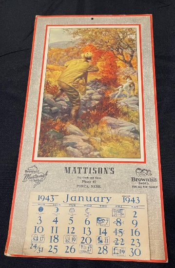 1943 "MATTISON'S -PONCA, NEBR." BROWN BIT SHOES ADVERTISING CALENDAR