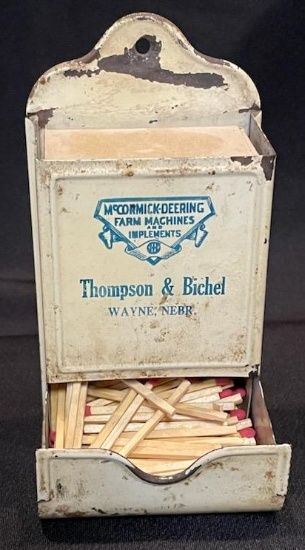 "THOMPSON & BICHEL - WAYNE, NEBR." McCORMICK DEERING ADVERTISING MATCH SAFE