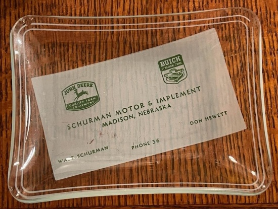 SCHURMAN MOTOR & IMPLEMENT - MADISON, NEBR. - JOHN DEERE & BUICK ADVERTISING ASH TRAY
