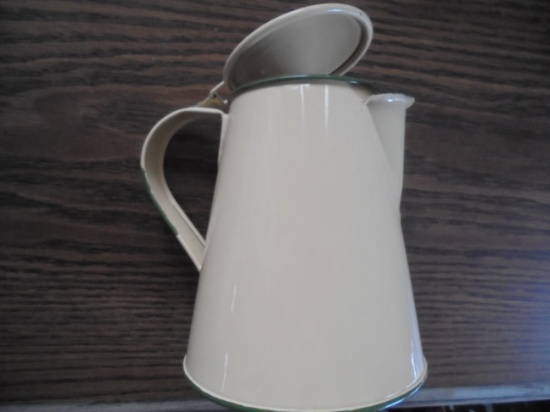 SMALL GREEN & CREAM COFFEE POT OR SERVER 6 1/2 INCHES TALL