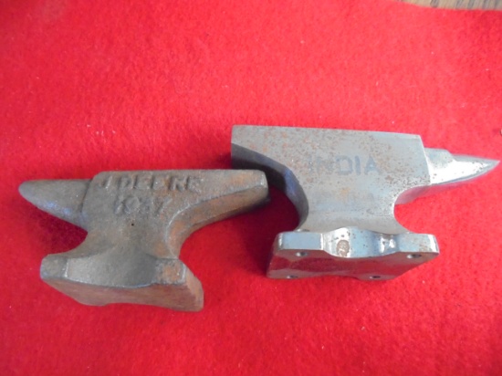 2 SMALL ANVILS-ONE MARKED INDIA AND THE OTHER "J. DEERE-1937"