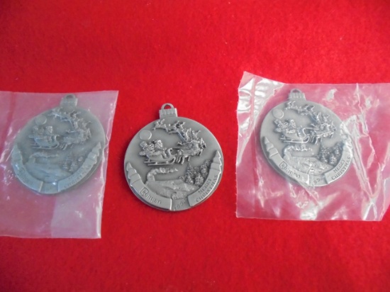(3) NEW OLD STOCK PEWTER CHRISTMAS ORNAMENTS FROM KELGEN SEED CORN CO-1993
