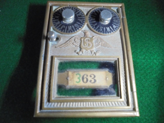 OLD BRASS POSTAL BOX DOOR & FRAME-ORNATE EAGLE DESIGN