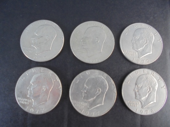 (6) SILVER CLAD DOLLARS-MOSTLY 1977 WITH ONE BICENTENNIAL