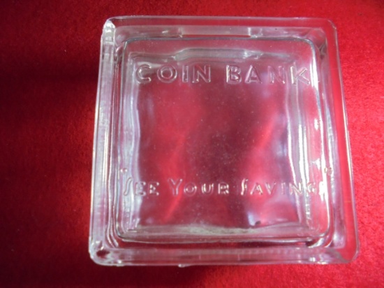 VINTAGE "GLASS BLOCK" COIN BANK (1950'S)
