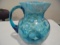 VINTAGE BLUE OPAL GLASS PITCHER WITH COIN DOT DESIGN