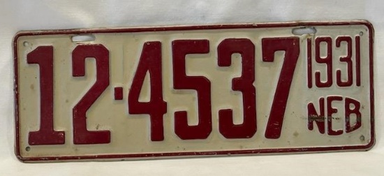 1931 "NEBRASKA - KNOX CO." LICENSE PLATE