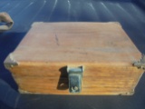 OAK CASH BOX WITH COIN TRAY INSIDE-QUITE STURDY