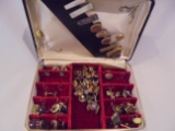 BOX FULL OF OLD CUFF LINKS AND STICK PINS, ETC