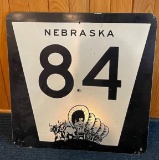 NEBRASKA 84 HIGHWAY SIGN - FEATURES COVERED WAGON