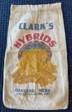 CLARK'S HYBRIDS - OAKLAND & UEHLING, NEBR. CLOTH SEED SACK