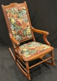 ANTIQUE WOODEN ROCKING CHAIR WITH FLORAL NEEDLE POINT PADDING