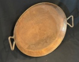 LARGE COPPER PAN WITH HANDLES -- 20 INCH DIAMETER