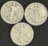 (3) US Walking Liberty Half Dollars --- 1920-S - 1935 - 1941-D