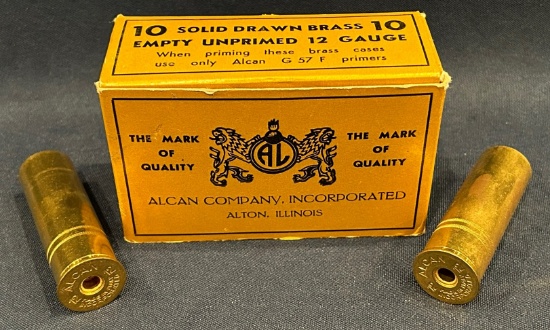 Alcan Company - 10 Solid Drawn Brass Empty Unprimed 12 Gauge Shells