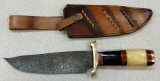 Damascus Steel Fixed Blade Hunting Knife with Sheath