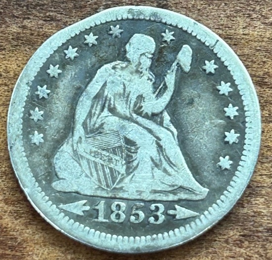 1853 United States Seated Liberty Quarter - With Arrows & Rays