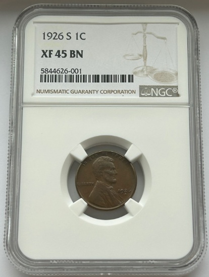 1926-S Lincoln Wheat Cent - NGC XF45 BN