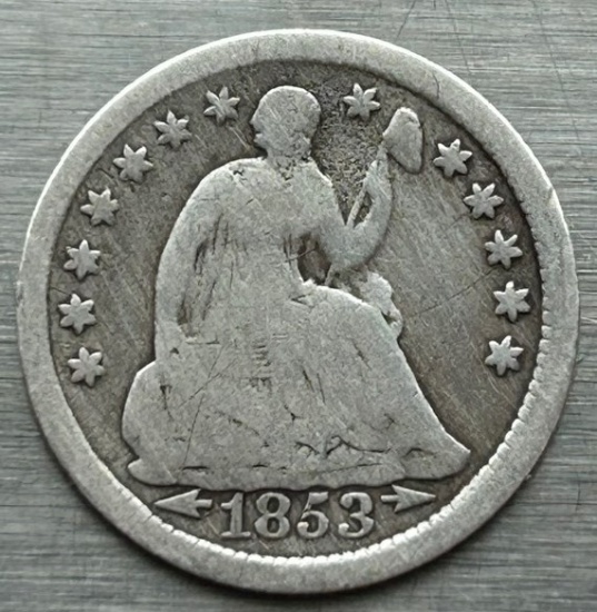 1853 United States Seated Liberty Half Dime with Arrows