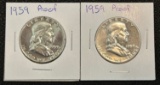 (2)1959 Silver Proof Franklin Half Dollars