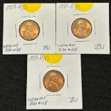 (3) BU 1959-D/D Lincoln Memorial Cents