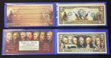 (2) Colorized $2 Federal Reserve Notes - The Founding Fathers & Declaration of Independence
