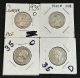 (4) 1935-D Washington Quarters