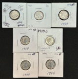 (7) Higher Grade Roosevelt Silver Dimes from 1959 -- Denver & Phildelphia Minted
