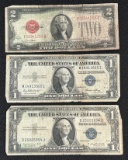 1928 $2 Red Seal Note & (2) 1935 $1 Silver Certificates