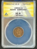1909-S Indian Head Cent - VG8 Details by ANACS -- Key Date