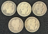 (5) Barber Silver Quarters