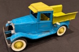 BUDDY L GREEN & BLUE PRESSED STEEL DUMP TRUCK