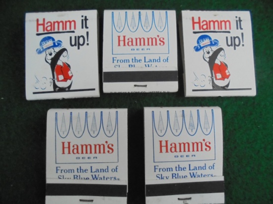 (5) NEW OLD STOCK ADVERTISING MATCHES FROM "HAMM,S BEER"