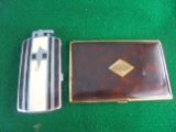 TWO VINTAGE CIGARETTE CASES; ONE WITH LIGHTER IN A DECO STYLE