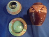 THREE OLDER POTTERY ITEMS WITH NATIVE AMERICAN DESIGNS