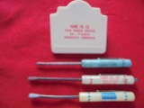 (4) OLD ADVERTISING ITEMS-3-SCREW DRIVERS AND ONE CLIP
