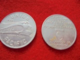 (2) UNION PACIFIC 1934 LUCKY TOKENS-SAMPLE OF ALUMINUM USED ON TRAIN CARS