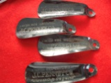(4) OLD METAL SHOE HORNS WITH ADVERTISING 