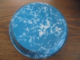 OLD BLUE & WHITE SWRIL ENAMELED PIE PLATE-OLD AND QUITE NICE