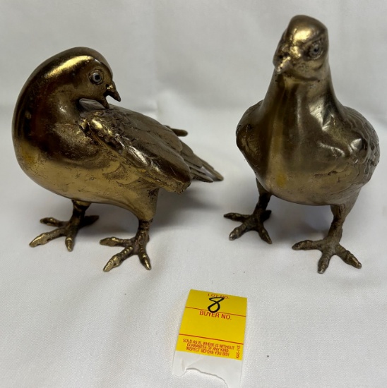 (2) Brass Colored Pigeon Statues