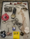 ASSORTMENT OF KEY CHAINS, JEWELRY & MISC