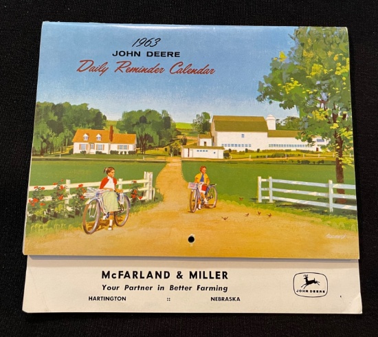 1963 JOHN DEERE DAILY REMINDER CALENDAR - "McFARLAND & MILLER - HARTINGTON, NEBR"