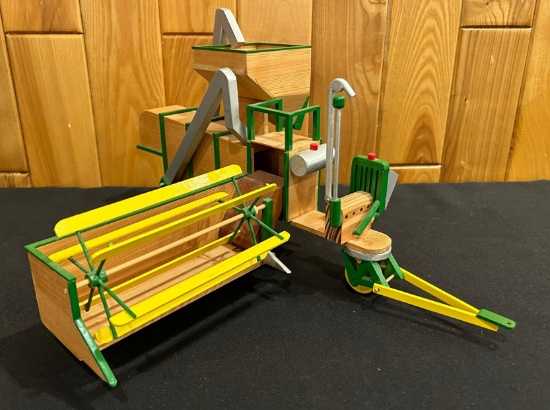 CUSTOM WOODEN PULL TYPE COMBINE - IMPRESSIVE -- NO SHIPPING "TOO FRAGILE"
