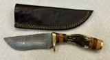 Damascus Steel Fixed Blade Knife with Sheath