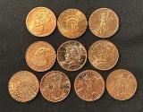 (10) 1 Oz. Copper Rounds --- Various Designs