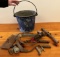PRIMTIVE LOT - TOOLS AND METAL BUCKET